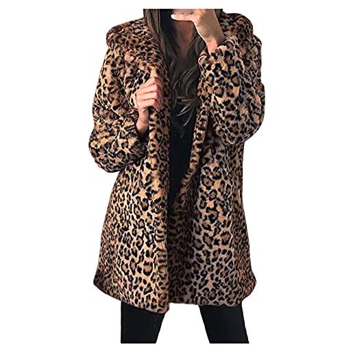 Zilosconcy giacca da donna con stampa leopardata taglie forti capispalla pelosi a maniche lunghe con cappuccio in eco-pelliccia felpa taglie forti