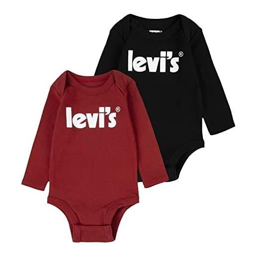Levi's kids lhn poster logo 2pk l/s bodysu nl0308 set in scatola, rosso minerale, 6-12 mesi unisex