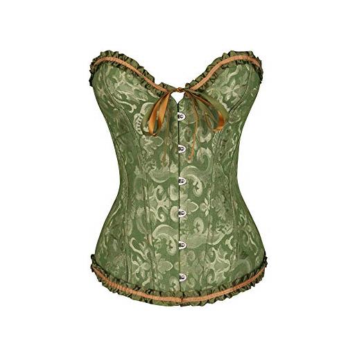 FeMereina corsetto disossato da donna con lacci bustier vintage overbust corsetto rinascimento bustier top, verde, xs