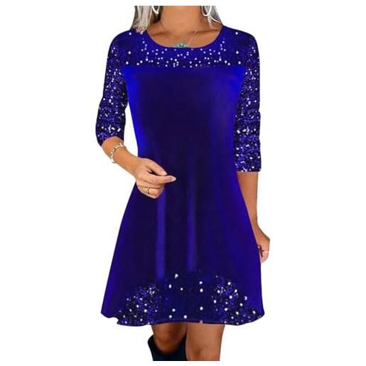 shownicer vestito natale donna abito in velluto elegante manica lunga vestiti senza spalline autunno inverno abiti natalizio da party festa cocktail vestito in paillettes abito da sera c blu xl