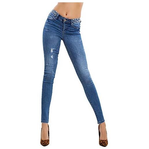 Toocool - jeans donna pantaloni skinny slim elasticizzati perle perline aderenti df229 [xs, jeans]