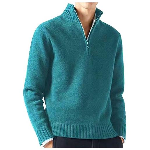 Generico maglione inferiore semplice casual maschile maglione a maniche lunghe con mezza zip in maglia di lana calda tinta unita piumino da lavoro invernale (green, m)