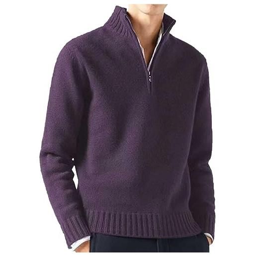 Generico maglione inferiore semplice casual maschile maglione a maniche lunghe con mezza zip in maglia di lana calda tinta unita piumino da lavoro invernale (bu2, m)