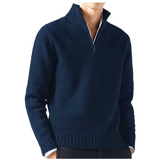 Generico maglione inferiore semplice casual maschile maglione a maniche lunghe con mezza zip in maglia di lana calda tinta unita piumino da lavoro invernale (bu2, xxl)