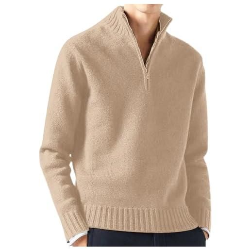 Generico maglione inferiore semplice casual maschile maglione a maniche lunghe con mezza zip in maglia di lana calda tinta unita piumino da lavoro invernale (red, xl)