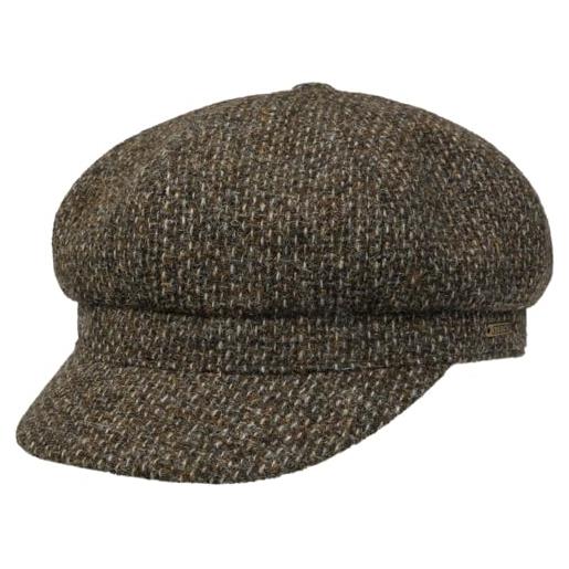 Stetson berretto newsboy classic tweed donna/uomo - cappellino in lana cap piatto con visiera, fodera autunno/inverno - l (58-59 cm) marrone