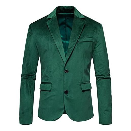 Generic giacca da uomo in velluto con bottoni casual slim fit sport business cappotto da lavoro giacca in velluto, verde scuro, xl