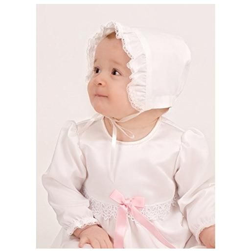 Grace of Sweden battesimo grace-princess in raso e pizzo con maniche lunghe. Bianco pink bow 62, 3-6 months, chest 18 in. 