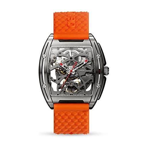 CIGA Design orologio automatico uomo - z series orologio in titanio da polso meccanico con design scheletro, tonneau, vetro zaffiro con cinturino in pelle e silicone, arancia