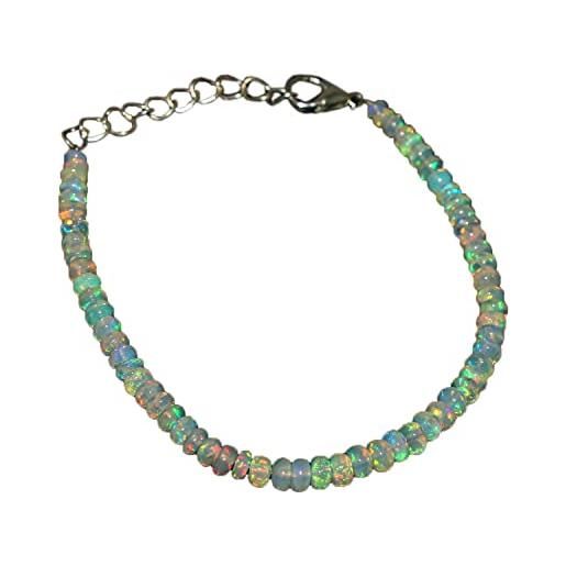 Neerupam Collection argento sterling 925 | 5mm naturale etiope welo fuoco opale liscio rondella pietre preziose perline bracciale per le donne | perle di opale di qualità aaa | bracciale opale da 7 pollici | gioielli