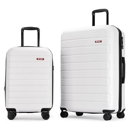 GinzaTravel valigia rigida con ruote girevoli e serratura a combinazione, leggera, in abs, bianco, set of 2(medium&large), set bagagli