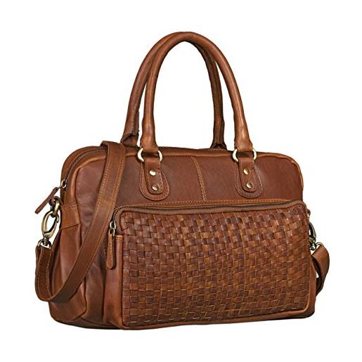 STILORD 'elena' vintage borsa a mano intrecciato borsa a tracolla donna ampia borsa di cuoio elegante in pelle marrone, colore: cognac-marrone