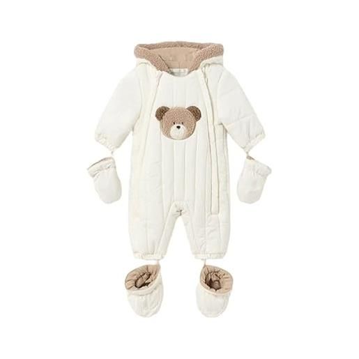 Mayoral giubbino invernale tuta tutone imbottito cappuccio per neonato 2-4 mese - 65 cm color panna con orsetto