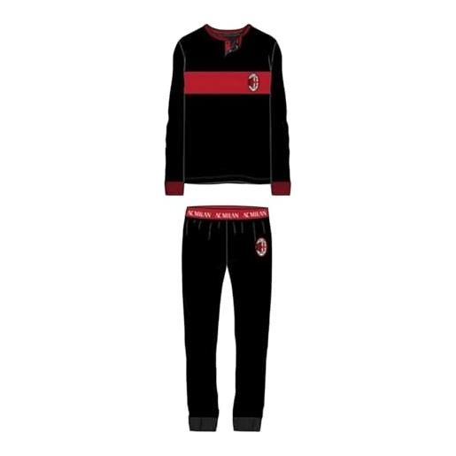 Milan pigiama uomo homewear football prodotto ufficiale interlock 100% cotone caldo pigiama serafino manica e pantalone lungo idea regalo 100% originale (s, 1010 nero)