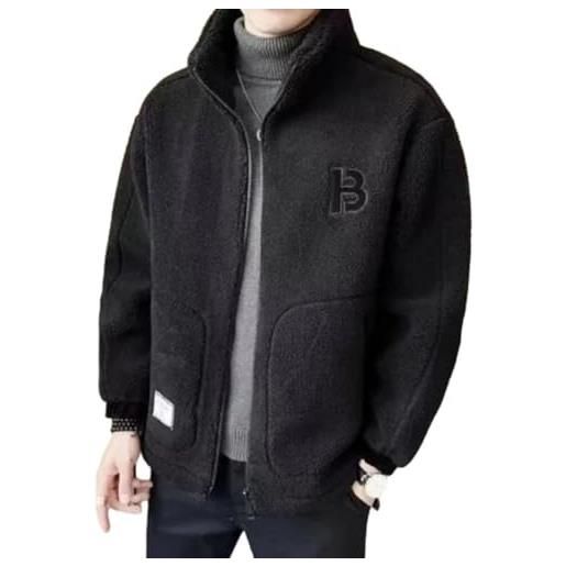 DYJAGYO herren giacca in finta lana spessa, giacca da uomo tinta unita, giacca in pile, cappotto casual da uomo (4x-large, black)
