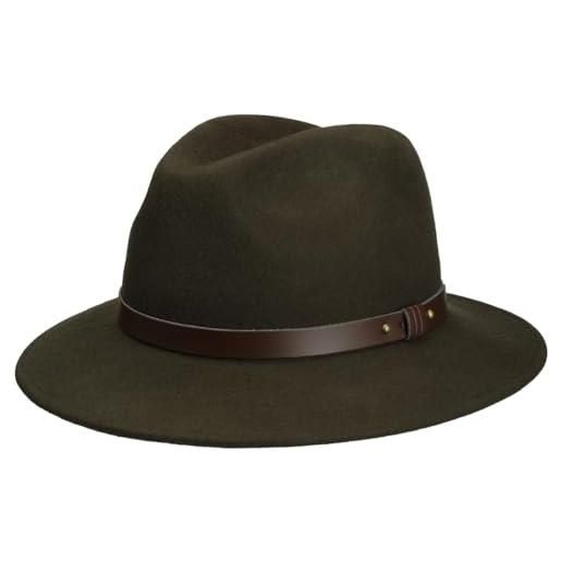 LIERYS cappello arrotolabile donna/uomo - made in italy feltro di lana traveller con fascia pelle estate/inverno - l (58-59 cm) nero
