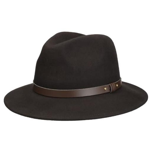 LIERYS cappello arrotolabile donna/uomo - made in italy feltro di lana traveller con fascia pelle estate/inverno - l (58-59 cm) nero