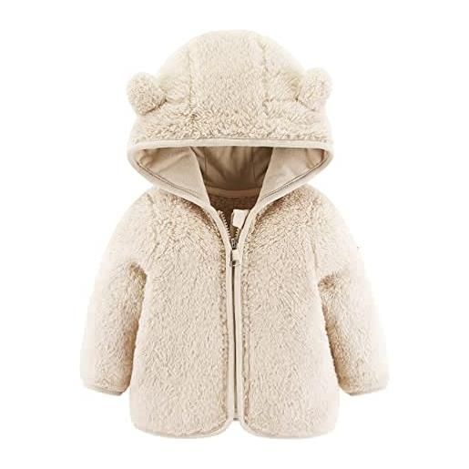 MOMBIY neonato neonato ragazzi giacca orecchie d'orso capispalla con cappuccio cerniera cappotto invernale in pile caldo giacchetto neonato (khaki, 6-12 months)
