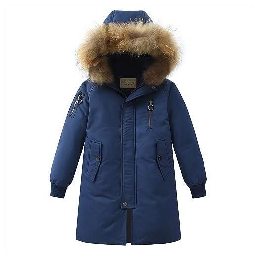 ANUFER ragazzi lunghezza media piumino capretti termico inverno incappucciato cappotto parka sn0708230 blu navy 3-4 anni