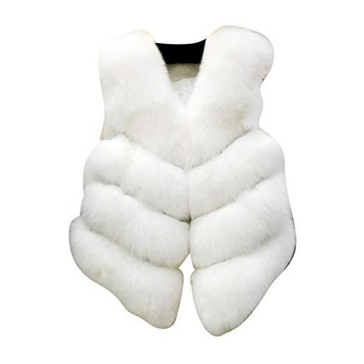 PengGengA bambini imitazione di pelliccia gilets cappotti per ragazze e ragazzi bianco 160