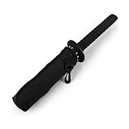 LANGYI ombrello a forma di samurai progettato con comoda maniglia a spada samurai (nero), ombrello automatico 1