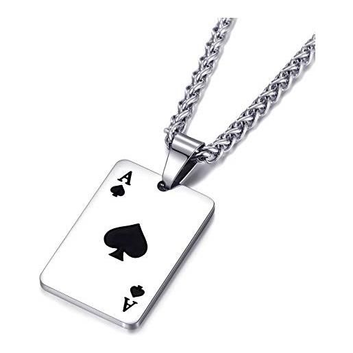 PikaLF as - collana da uomo con ciondolo as poker con catena da 22,44+1,97, ciondolo asso di picche, catena in acciaio inox, acciaio inossidabile