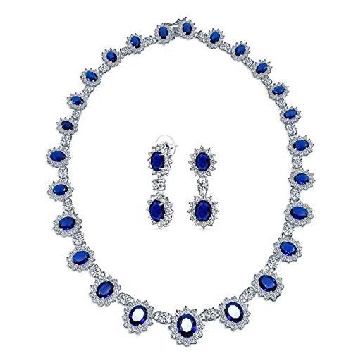 Bling Jewelry collana e orecchini da sposa in stile antico vintage con zaffiro reale blu simulato. Perfetto per i matrimoni. 