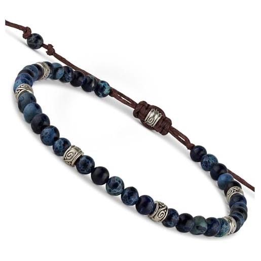 BENAVA bracciale yoga da donna perline di diaspro con perline infinity blu | bracciale di pietre dure per la meditazione | 16-24 cm