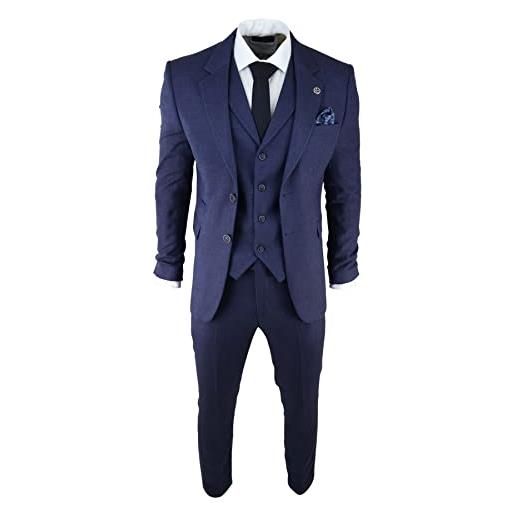TruClothing.com abito classico da uomo 3 pezzi tweed herringbone retro vintage blinders - blu scuro 60