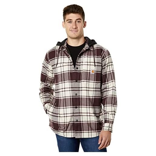 Carhartt rugged flex relaxed fit flannel fleece lined hooded shirt jac, camicia da lavoro button down, uomo, malt, xl