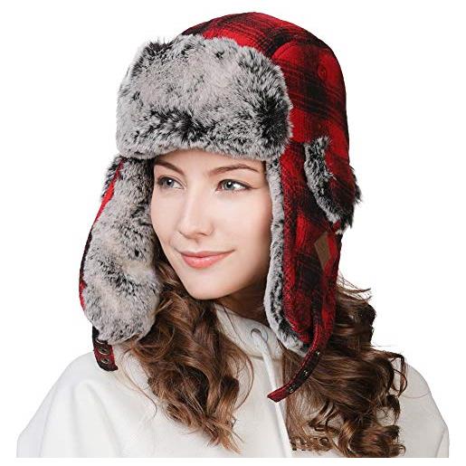 Fancet - berretto da aviatore invernale morbido con pelliccia sintetica antivento 89079 _ rosso. S/m