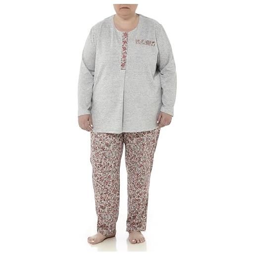 mabel intima - pigiama da donna, taglia grande, invernale, maniche e pantaloni lunghi, taglie xl-7xl o 50-70, stampa invernale, morbido, caldo e confortevole. , grigio e fiori, 62