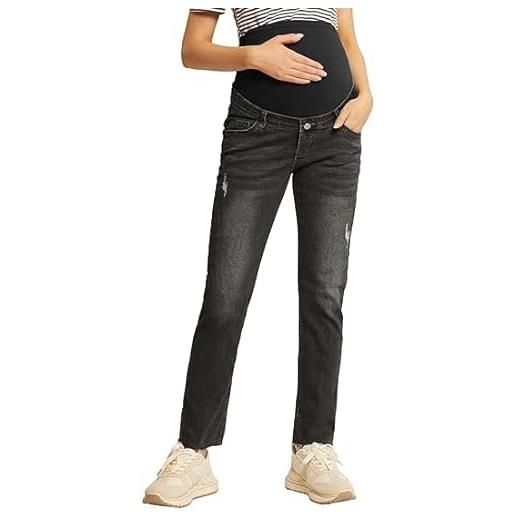 Maacie pantaloni premaman jeans elasticizzati per gravidanza a vita alta pantaloni per donne incinte, azzurro con orli arrotolati, s