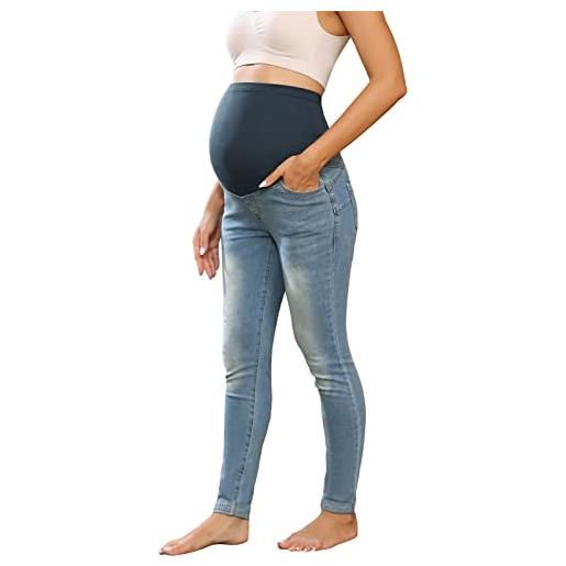 Maacie jeans premaman stretch per gravidanza, pantaloni premaman con gamba dritta, primavera ed estate, blu scuro con taglio sigaretta, xl