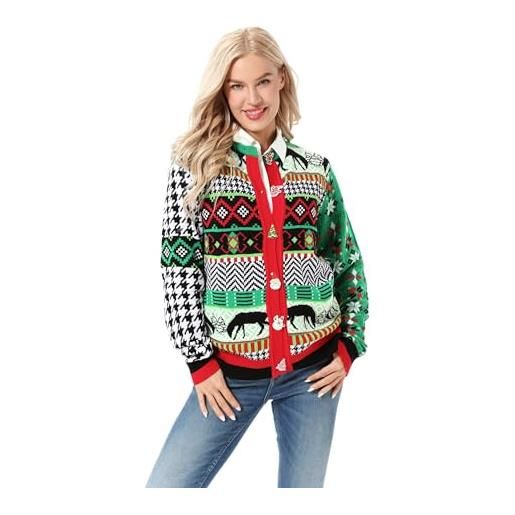 U LOOK UGLY TODAY maglione natalizio unisex da uomo e da donna, divertente, lavorato a maglia, con cappuccio natalizio con elfi e albero di natale, per feste, come on little reindeer, l