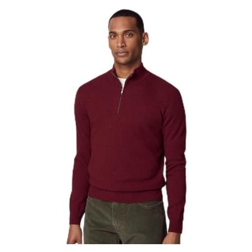 Hackett London merino cash mix hzip pullover, marrone (corteccia), m uomo