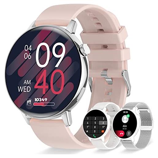Erkwei smartwatch donna chiamata notifiche whatsapp 3 cinturini smart watch per android ios orologio fitness contapassi monitor del spo2/sonno 24/7 cardiofrequenzimetro
