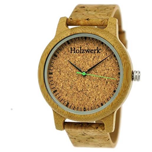 Holzwerk Germany® orologio unisex da uomo in legno ecologico naturale vegano orologio da polso analogico classico al quarzo con cinturino in sughero e quadrante
