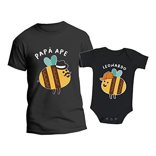t-shirteria coppia tshirt papà body figlio - personalizzati - neonato - ape - apina - little bee - api - baby - neo papa - baby - figli - bimbo - maschietti - maschietto - regalo - dad son - padre figlio