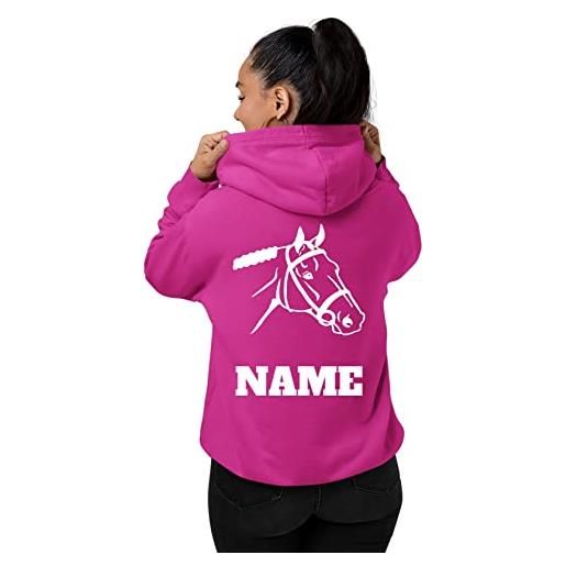 ShirtShack felpa con cappuccio con testa di cavallo con nome personalizzato qualsiasi regalo stampato per adulti e bambini, rosa, 12-13 anni