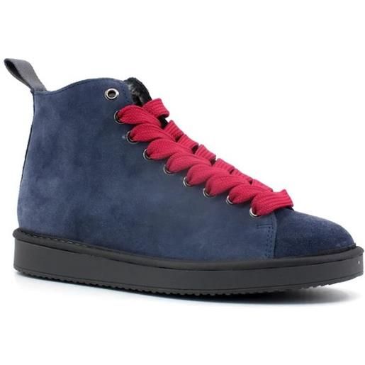 Panchic p01 ankle boot suede faux fur lining dark blue-fuchsia donna