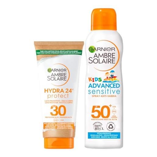 Garnier ambre solaire kids advanced sensitive spf 50+ spray anti sabbia e hydra 24h protect spf 30