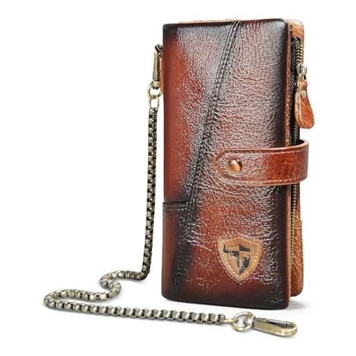Handadsume cuoio genuino viaggi regalo tasca per monete lunga organizzatore catena rfid portafoglio portafoglio con snap per uomini maschio 1803 (1803 vino)