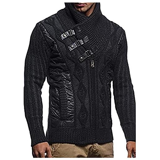 Leif Nelson giacca uomo in maglia cardigan collo a scialle ln-5305 nero antracite medium