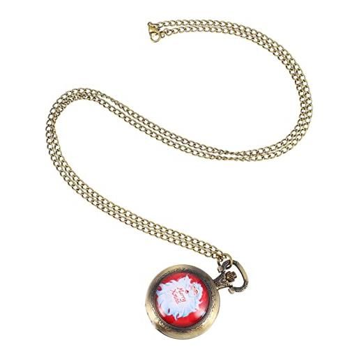 POPETPOP collana pendente orologi tasca natalizio: tasca vintage con babbo natale con tasca in bronzo a catena per regalo di natale collana di vetro