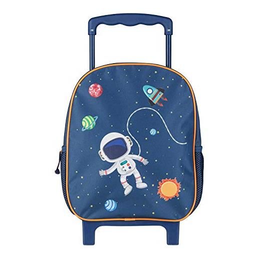 Idena 20068, zaino trolley con 2 ruote glitterate, per bambini con elegante motivo astronauta e spaziale, come valigia a mano, per la scuola, circa 31 x 27 x 10 cm, blu (scuro)