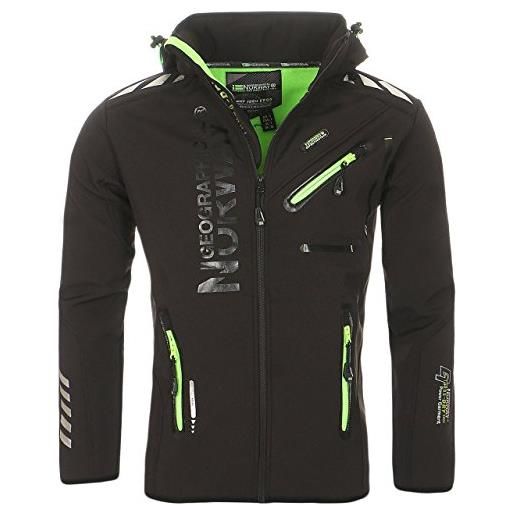 Geographical Norway royaute men - giacca cappuccio softshell impermeabile uomo - giacca vento tattica da esterno - escursionismo sci autunno inverno primavera (verde nero l)