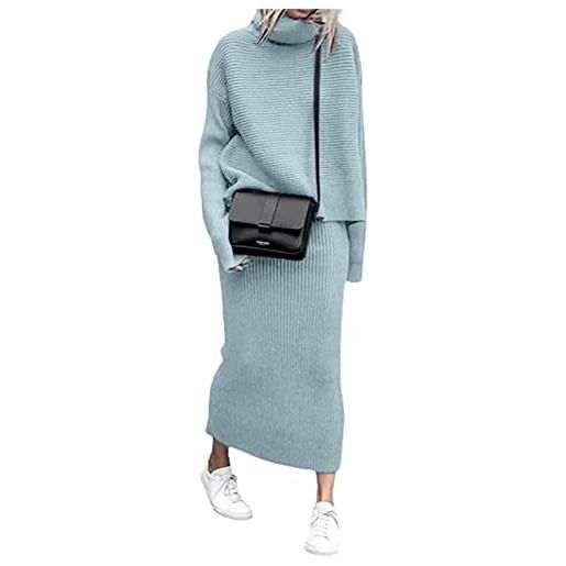 ZIBLER set di gonne lavorate a maglia invernali da donna in 2 pezzi - maglione dolcevita a costine spesse con gonna lunga a tubino (blu, m)