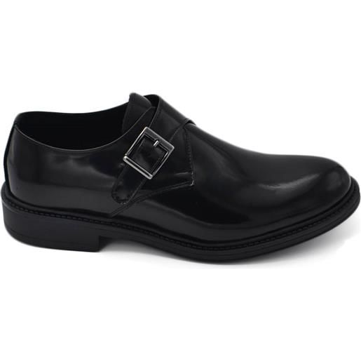 Malu Shoes scarpe uomo con fibbia eleganti vera pelle nera abrasivato suola in gomma ultraleggera handmade in italy fibbia argento