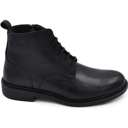 Malu Shoes scarpe stivale uomo anfibio lacci vera pelle abrasivata nera suola gomma zip comfort basic made in italy